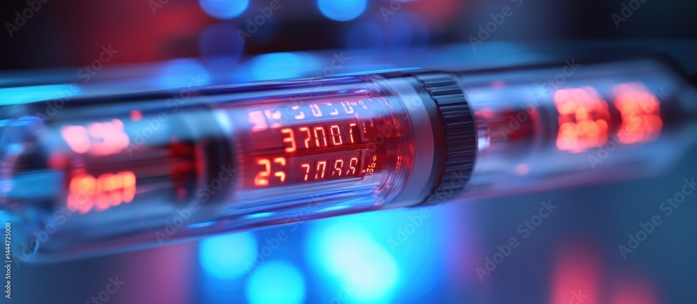 Aufkleber futuristic digital tubes display data; bokeh background; tech concept