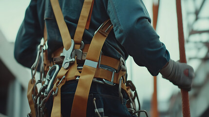 Construction Worker in Safety Harness