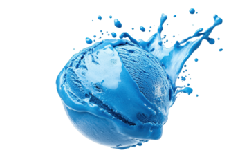 Blue ice cream scoop with splash effect isolated on white perfect for dessert or summer themed designs