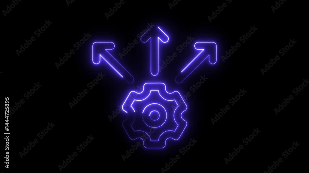 Aufkleber neon cog with arrows showing multiple directions animation