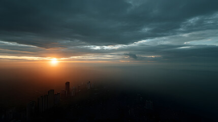 Fototapeta premium landscape with city and beautiful sky