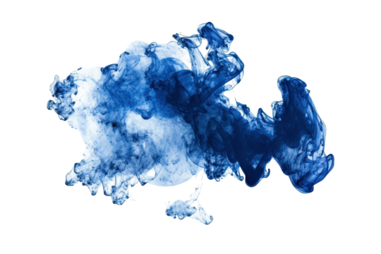 Messy blue ink blotch isolated on white background for expressive art prints or design overlays