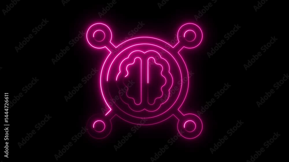 Poster neon brain symbol connecting points for artificial intelligence concept
