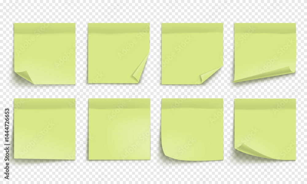 Poster vector green note paper isolated on transparent background. realistic sticky note. mockup of note pa