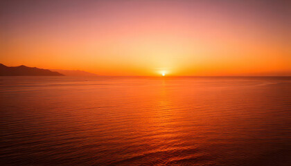 Fototapeta premium Stunning sunset over ocean creates serene atmosphere with vibrant orange hues