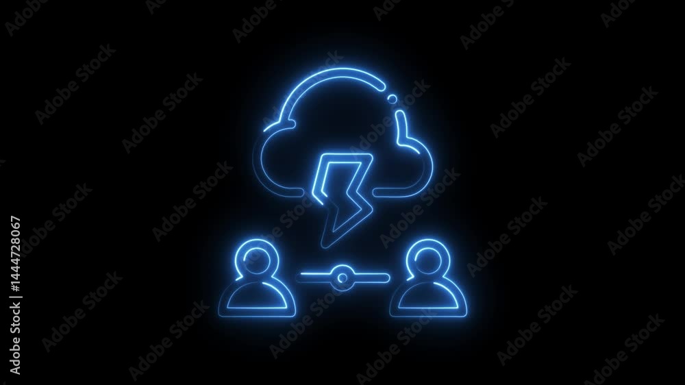 Poster data breach illustration with cloud lightning and user connection neon style concept for cybersecuri