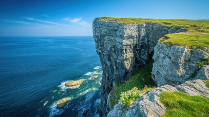 Majestic cliff face towers above the sea