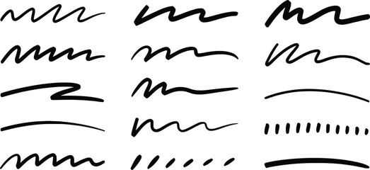 Set of hand drawn black doodle lines underlines scribbles elements