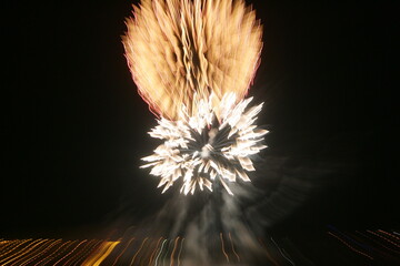 Fireworks at night Riga, Latvia. Celebrating fire work at night making people in country so happiness at night.