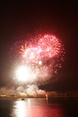 Fireworks at night Riga, Latvia. Celebrating fire work at night making people in country so happiness at night.