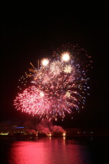 Fireworks at night Riga, Latvia. Celebrating fire work at night making people in country so happiness at night.