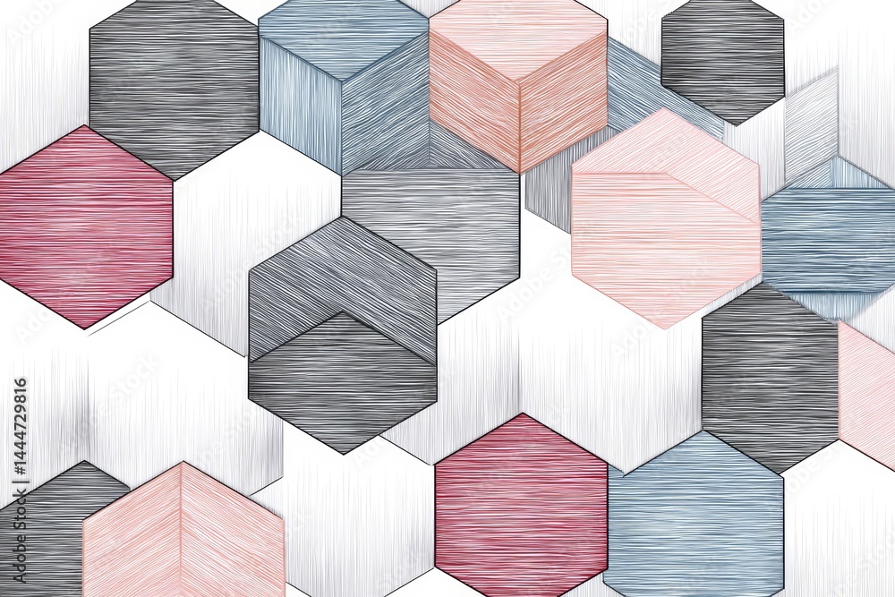 Poster geometric hexagon pattern design - abstract background with pastel colored hexagons and geometric sh