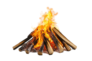 Crackling bonfire image isolated on white great for outdoor party flyers or campfire storytelling visuals