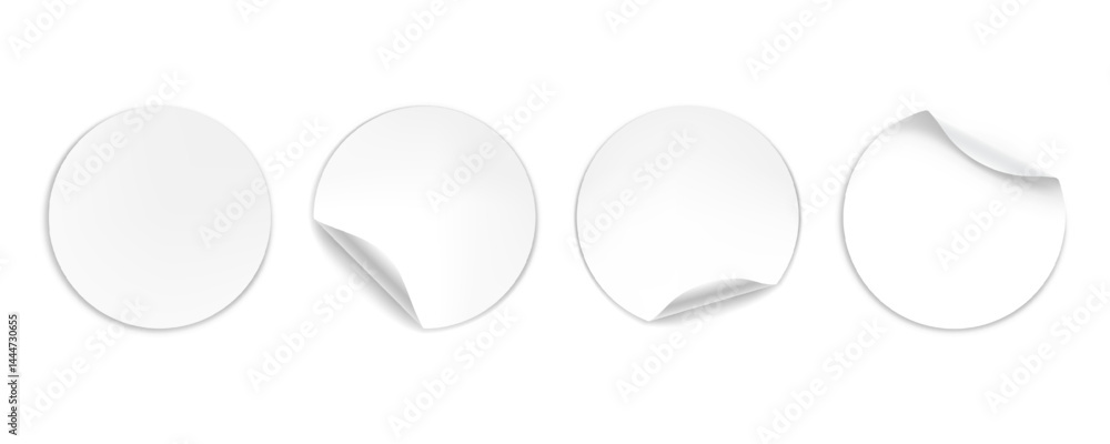 Poster vector realistic sticky round sticker with curled edges and shadow isolated on transparent backgroun
