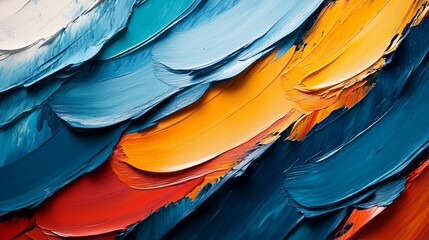Vivid Colorful Abstract Painting Close Up Showcasing Dynamic Brushstrokes and Rich Textural Depth