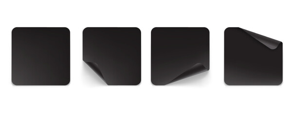 Vector realistic sticky square sticker with curled edges and shadow isolated on transparent background. Mockup of adhesive sticker for design. Label, price tag template.