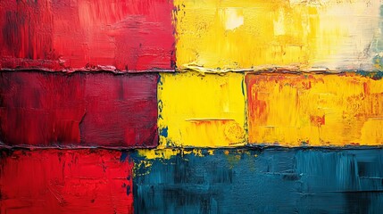 Vibrant Abstract Painting Featuring Bold Red Yellow and Blue Colors Evoking Energy and Creativity