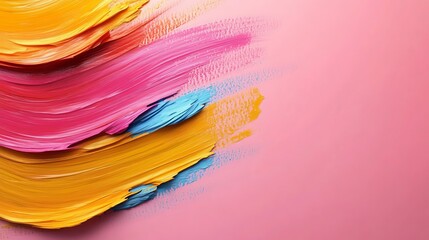 Vibrant Abstract Expression of Colorful Paint Strokes on Soft Pink Canvas Evoking Artistic Imagination