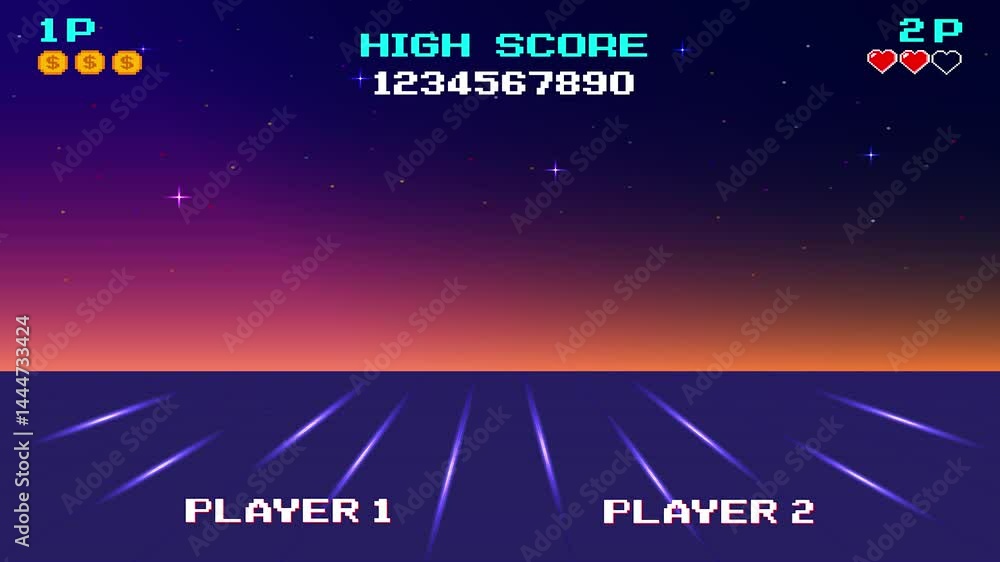 Aufkleber press start. insert a coin to continue. pixel art .8 bit game. retro game. for game assets. retro fu