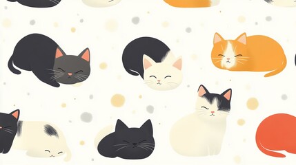 Charming and Whimsical Pattern of Playful Cats in Various Poses Creating a Joyful Atmosphere of Fun