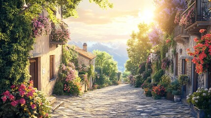 Charming Cobb Road Surrounded by Vibrant Wildflowers and Majestic Mountains Under a Clear Blue Sky