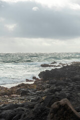 a rocky shore of poiupu beach 