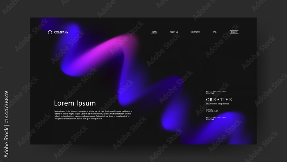 Poster abstract wave futuristic design of landing page. retro gradient mesh website design