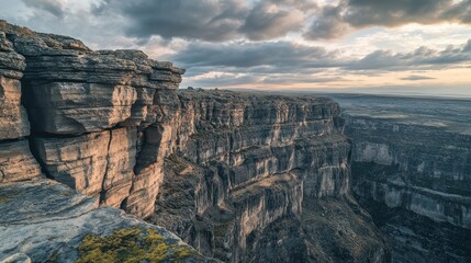 Majestic cliffside landscape at sunsets golden hour
