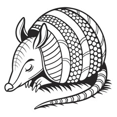 Armadillo Black and White Line Art, Wild Animal, Mammal with Shell Pattern