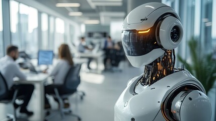 Futuristic Robot in Modern Office