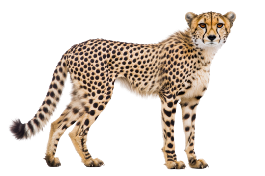 Realistic cheetah image in PNG format on white background suitable for biology lessons and eco awareness campaigns