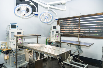 Modern veterinary operating room prepared for surgery