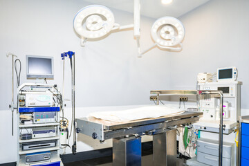 Veterinary operating room ready for surgery with modern equipment