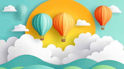 Vibrant Hot Air Balloons Floating Gracefully in a Clear Blue Sky Creating a Joyful and Colorful Scene