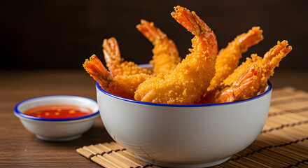 Close-up of Crispy Fried Shrimp with Dipping Sauce