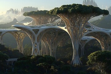 Fototapeta premium Genetically enhanced forest with trees engineered to absorb carbon at an accelerated rate standing tall in a forest of futuristic design