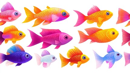 Fototapeta premium Vibrant Underwater Scene Featuring a Diverse Array of Colorful Fish Swimming Among Coral Reefs
