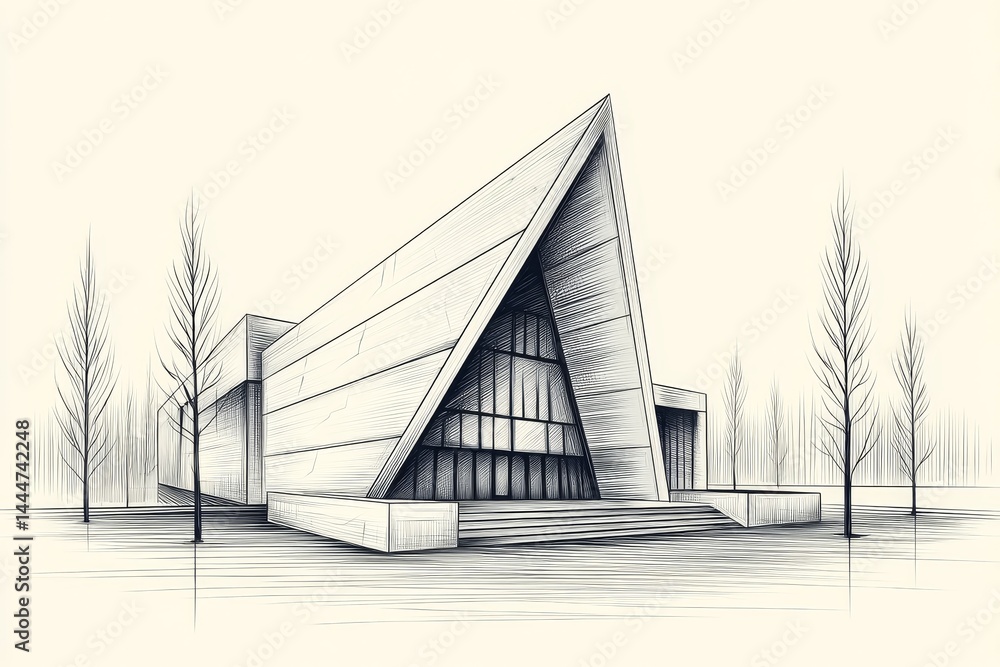 Poster modern a-frame building design - architectural sketch of a modern a-frame building, showcasing clean