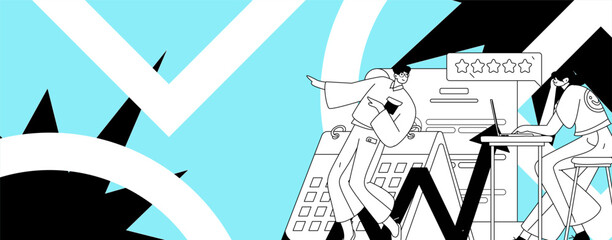 Virtual characters social communication concept business flat vector hand drawn illustration
