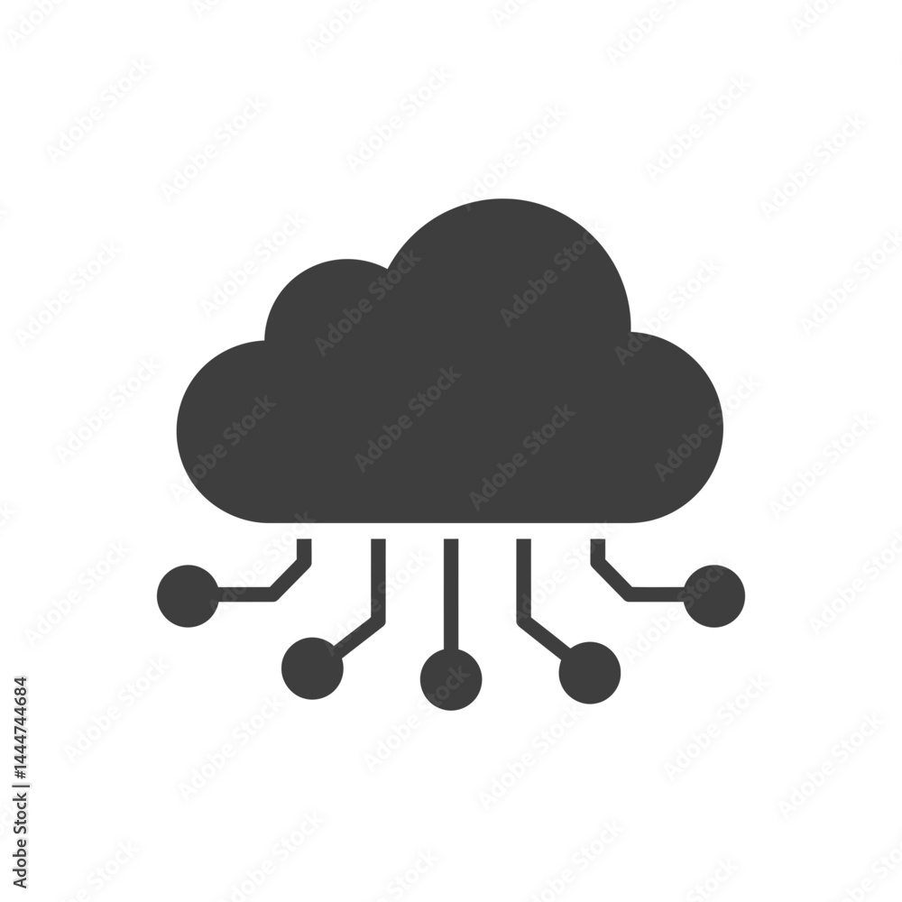 Poster cloud computing icon: an emblem of the digital age, a stylized cloud interwoven with circuit-like el