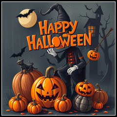 Oil Painting. Pattern for printing on wall decorations . Halloween theme.