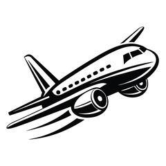 Modern Black Silhouette of Jet Fighter Aircraft Isolated on White High Angle View