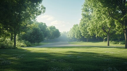 Obraz premium Sunlit Path Through Lush Green Forest