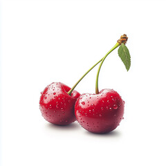 Fresh, juicy red cherries with droplets of water, showcasing their vibrant color and natural freshness.