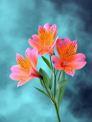 Fototapeta premium Orange and Pink Alstroemeria Flowers Bouquet - Vibrant orange and pink Alstroemeria flowers, symbolizing friendship, prosperity, devotion, strength, and dedication
