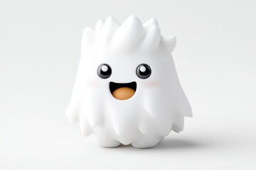 Obraz premium Fluffy white ghost character with cheerful expression
