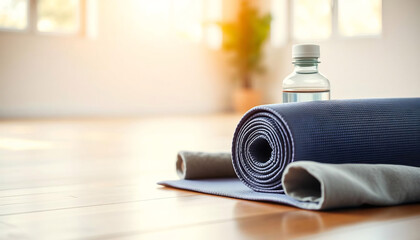 Close-Up of a Yoga Mat with Props