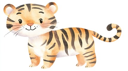 Adorable Watercolor Tiger Cub with Jungle Charm.