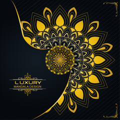 Traditional Golden Glowing Mandala with Curved Line Design – Floral Vector for Card, Cover, Printable Poster, Scrapbook, Invitation, Fabric Decor, Digital Background, Ornament