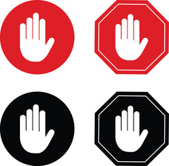 Obraz premium Stop hand signals in red and black circles and octagons